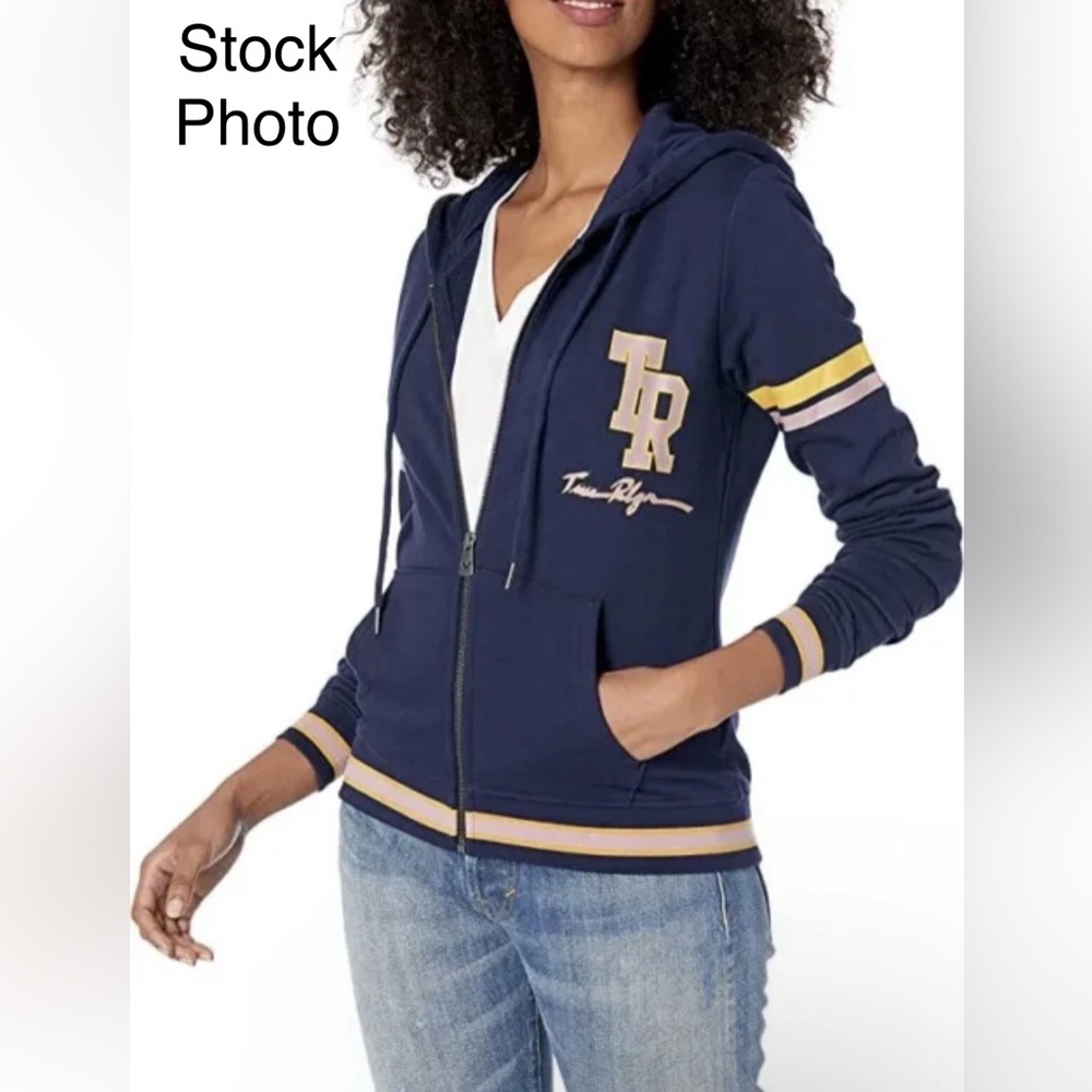 TRUE RELIGION‎ Ace Blue Collegiate Full Zip Up Women Hoodie Size XS Varsity #732